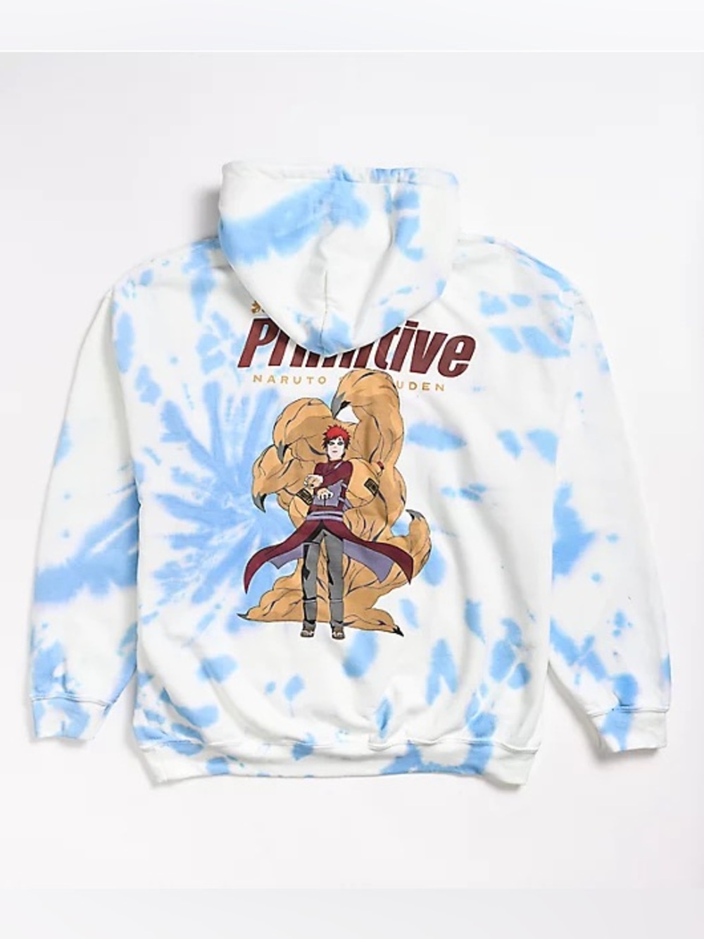 Primitive x Naruto Shippuden II Gaara Washed Hoodie Blue White Tie Dye Size L